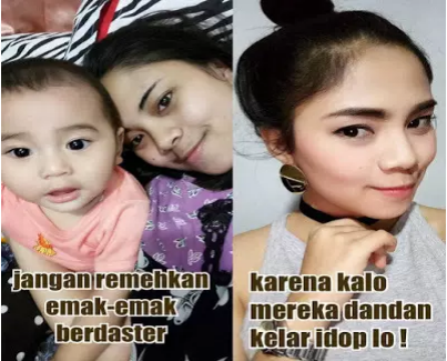 印尼的媽媽們會(huì)在網(wǎng)上曬出帶小孩的素顏和精心打扮后的對(duì)比照