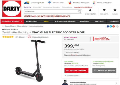 小米輪滑車在Darty銷售