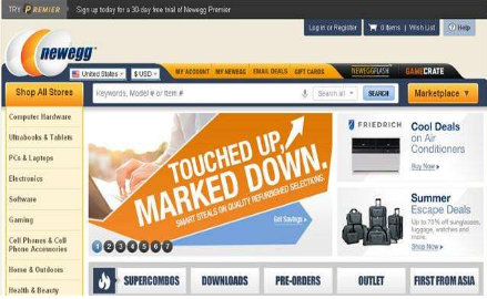 美國新蛋Newegg平臺官網(wǎng)頁面