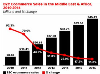 2010-2016年中東地區(qū)B2C經(jīng)濟增長情況